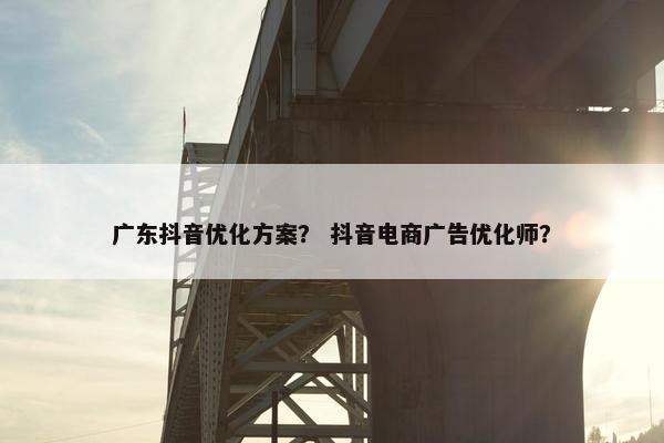 广东抖音优化方案？ 抖音电商广告优化师？