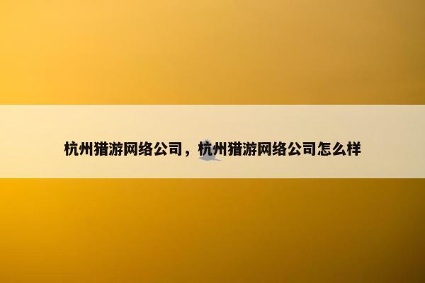 杭州猎游网络公司，杭州猎游网络公司怎么样
