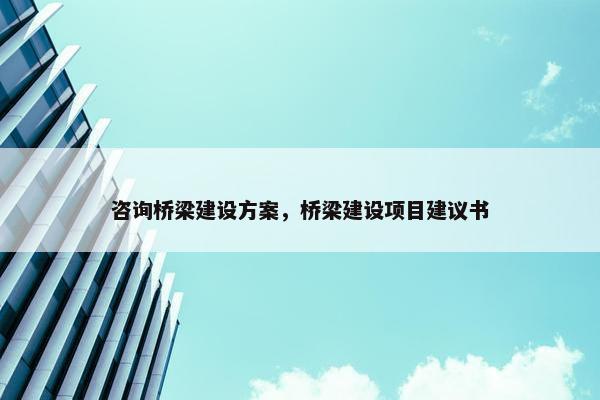 咨询桥梁建设方案，桥梁建设项目建议书