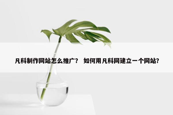 凡科制作网站怎么推广？ 如何用凡科网建立一个网站？