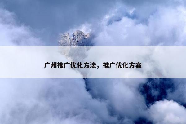 广州推广优化方法，推广优化方案