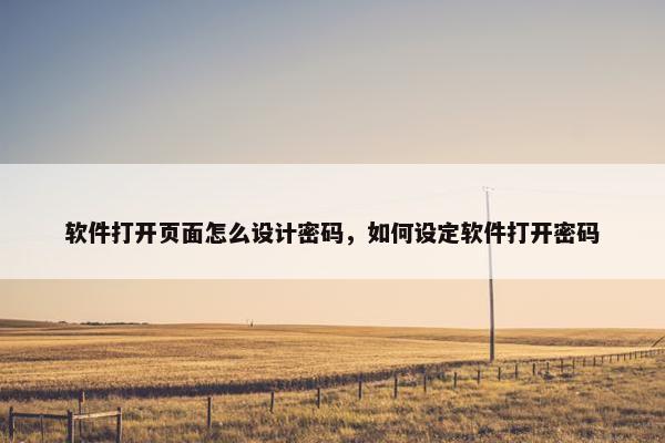 软件打开页面怎么设计密码，如何设定软件打开密码